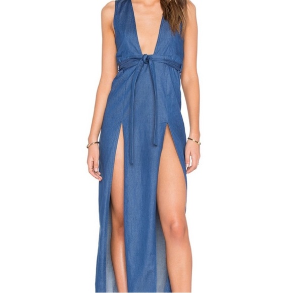Night Walker maxi denim Tie Me Up dress . Sz. XS Preowned - Picture 1 of 10